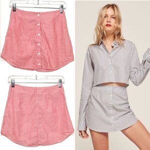 REFORMATION Pink Pinstripe Recycled Fabric Button Front High Waist Mini Skirt 0